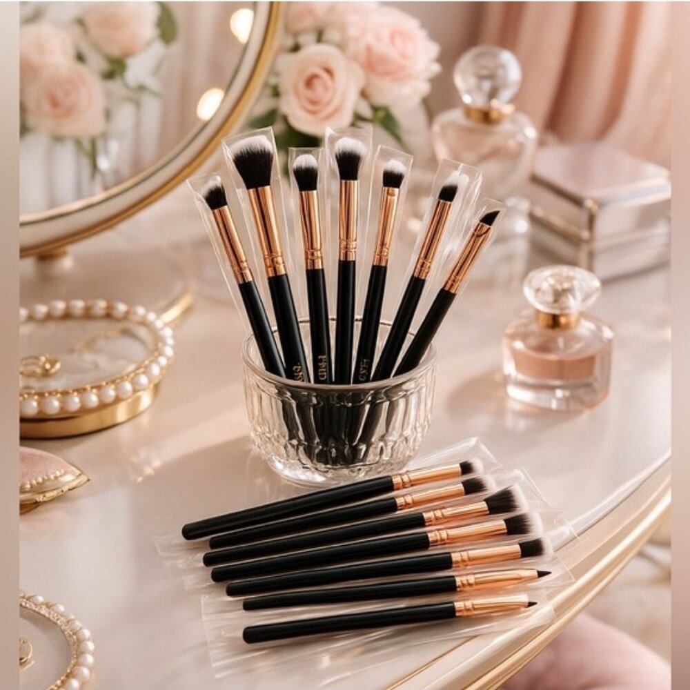 MSQ 8-Piece Eye Makeup Brush Set Black Rose Gold Blending & Detail Brushes